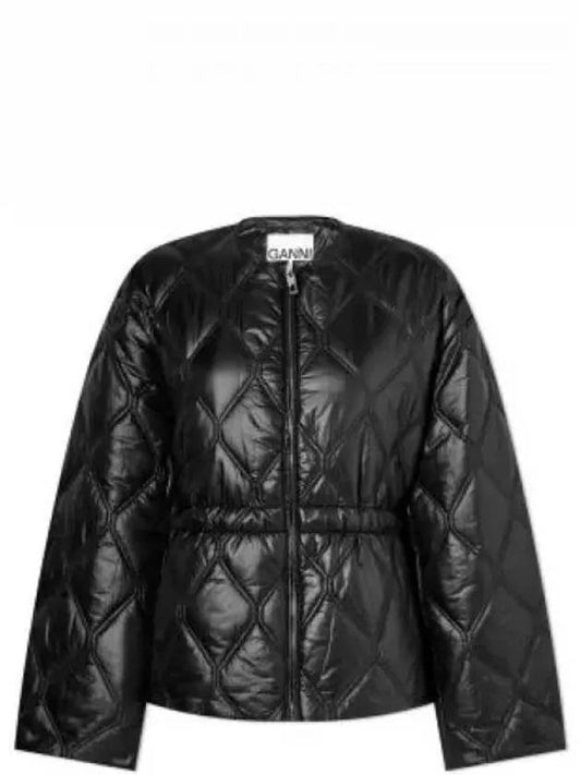 Shiny Quilted Zip-Up Jacket Black - GANNI - BALAAN 2