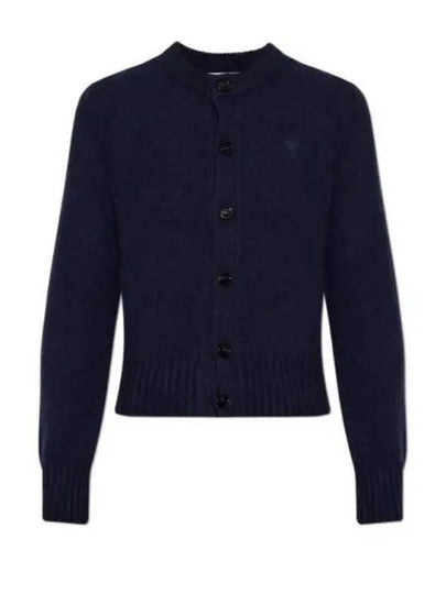 Logo Cashmere Wool Cardigan Navy - AMI - BALAAN 2