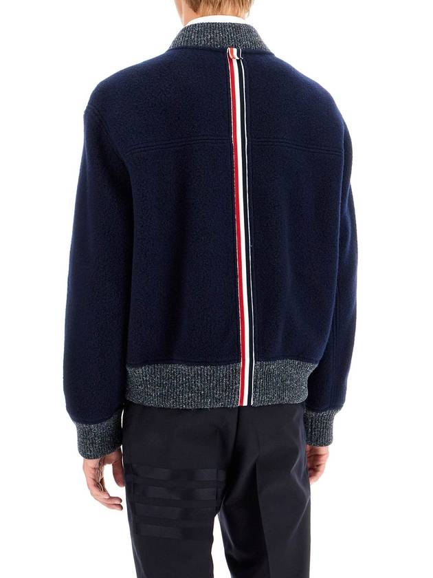 Fleece Stripe Wool Bomber Jacket Navy - THOM BROWNE - BALAAN 4