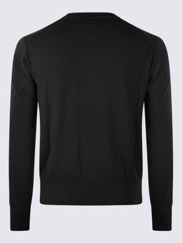 Heart Embroidered Logo Crew Neck Knit Top Black - AMI - BALAAN 4