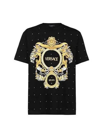 T shirt baroque crystal pattern short sleeve black - VERSACE - BALAAN 1