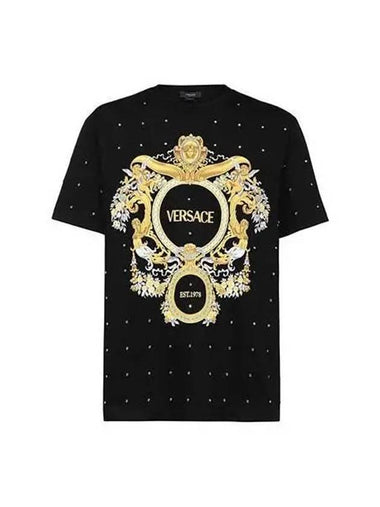 T shirt baroque crystal pattern short sleeve black - VERSACE - BALAAN 1