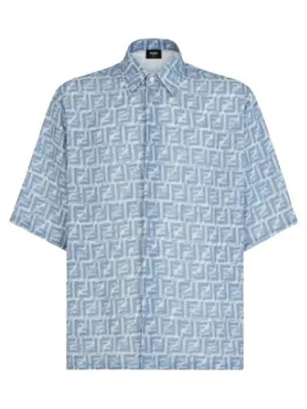 FF Linen Short Sleeve Shirt Blue - FENDI - BALAAN 2