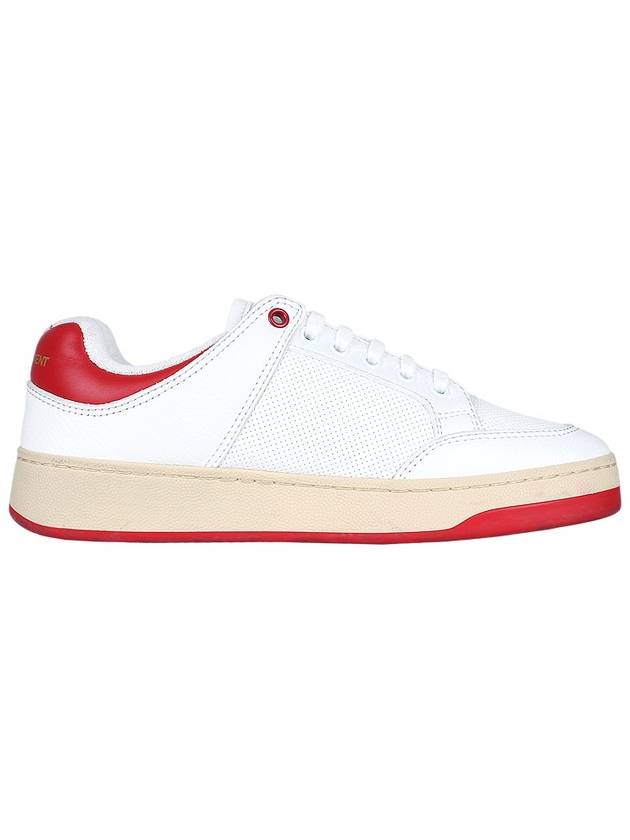 Crack Lace Up Calf Leather Low Top Sneakers White Red - SAINT LAURENT - BALAAN 5