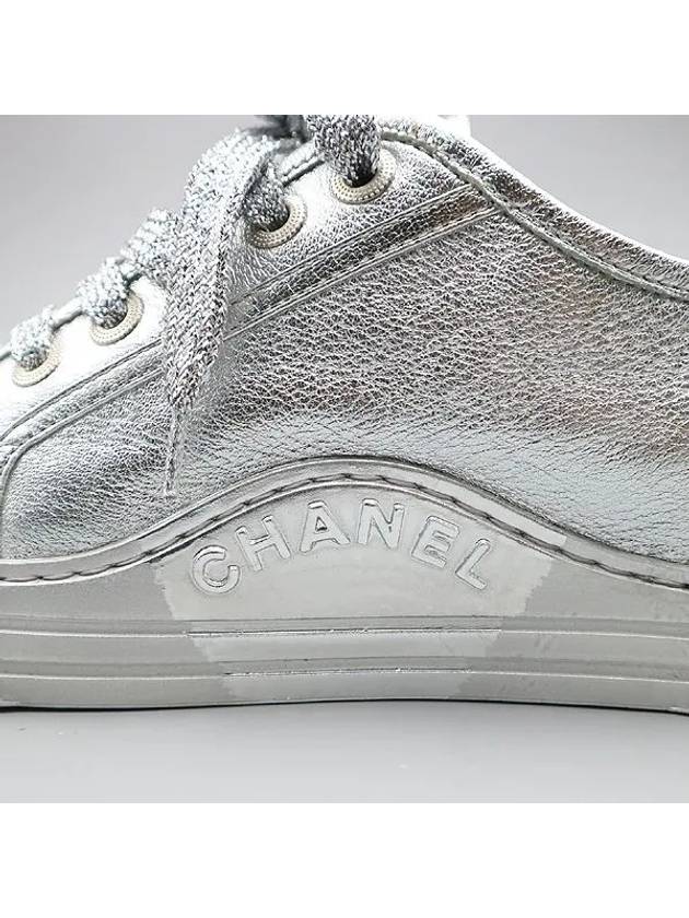 G33364 Silver Metallic Lace Up Sneakers 40 - CHANEL - BALAAN 5