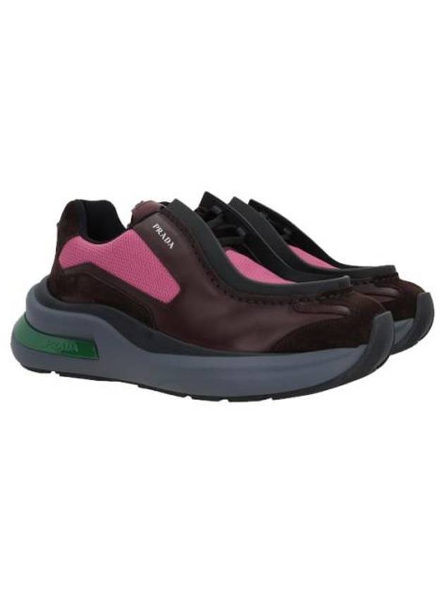 Brushed Leather Fabric Low Top Sneakers Garmet Peony Pink - PRADA - BALAAN 3