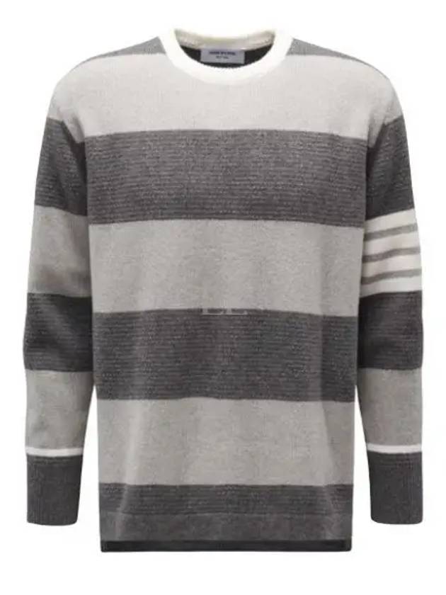 Rugby Stripe Merino 4 Bar Crew Neck Pullover Knit Top Grey - THOM BROWNE - BALAAN 2