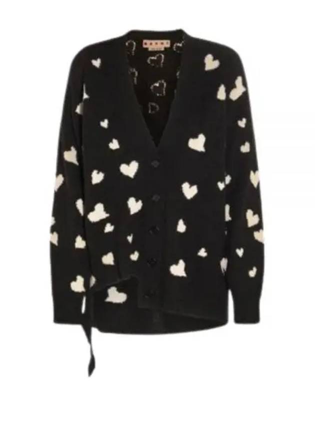 CDMD0321Q0U FW410 HEN99 BUNCH OF HEARTS motif black wool long cardigan - MARNI - BALAAN 1