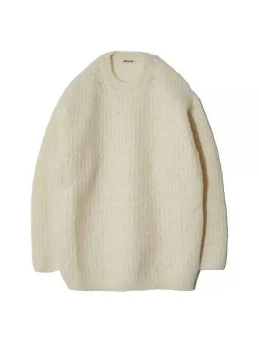 MILLED WOOL MOAL KNIT BIG PO A22AP02SR white milled wool moal big knit - AURALEE - BALAAN 1