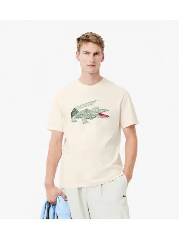 Men s Holiday Croc Short Sleeve T Shirt Cream - LACOSTE - BALAAN 1