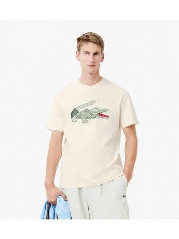 Men s Holiday Croc Short Sleeve T Shirt Cream - LACOSTE - BALAAN 1