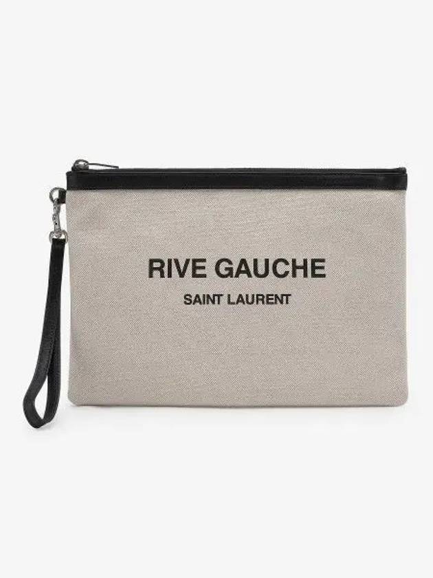 Rive Gauche Linen Clutch Bag White - SAINT LAURENT - BALAAN 2