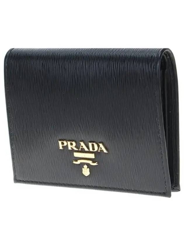 Vitello Gold Logo Bifold Wallet Black - PRADA - BALAAN 3