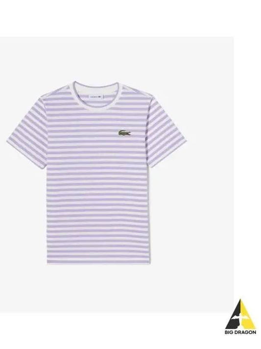 Women s Striped Short Sleeve T Shirt Light Purple - LACOSTE - BALAAN 1