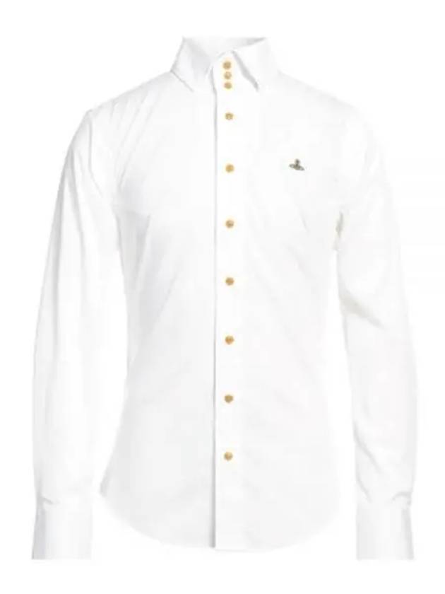 Embroidered Logo Big Collar Cotton Long Sleeve Shirt White - VIVIENNE WESTWOOD - BALAAN 1