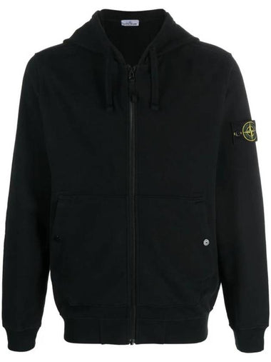 Wappen Patch Cotton Zip Up Hoodie Black - STONE ISLAND - BALAAN 1