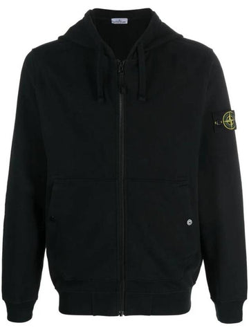 Wappen Patch Cotton Zip Up Hoodie Black - STONE ISLAND - BALAAN 1