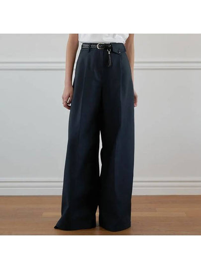 Heavy Chino One Tuck Wide Pants Navy - NOIRER FOR WOMEN - BALAAN 2