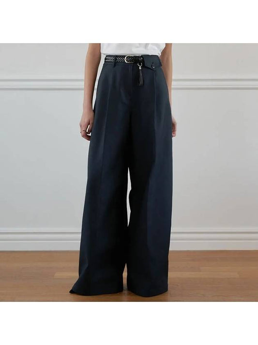 Heavy Chino One Tuck Wide Pants Navy - NOIRER FOR WOMEN - BALAAN 1