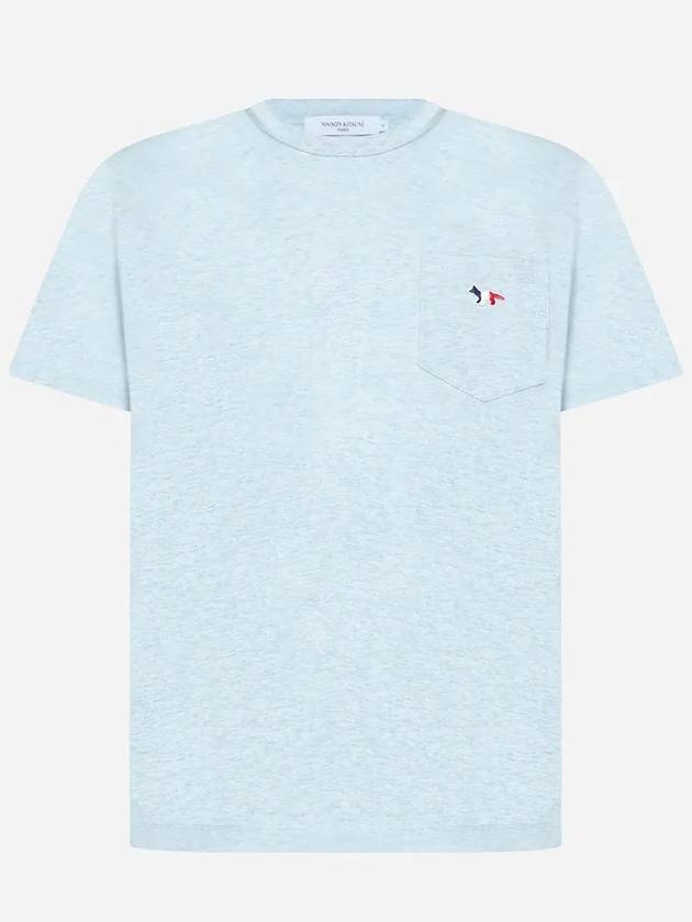 Tricolor Fox Patch Classic Pocket Short Sleeve T-Shirt Blue - MAISON KITSUNE - BALAAN 5