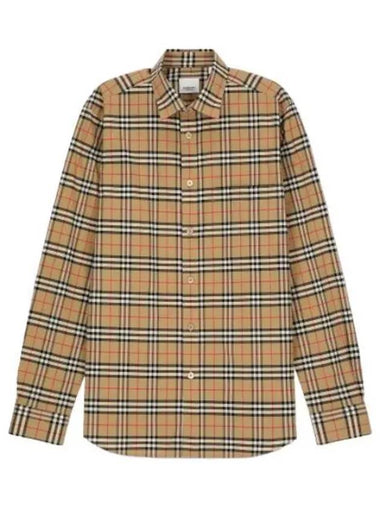 Small scale checked stretch cotton shirt beige - BURBERRY - BALAAN 1