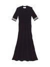 Cotton Pleated Cricket Striped Cable Midi Dress Navy - THOM BROWNE - BALAAN 2