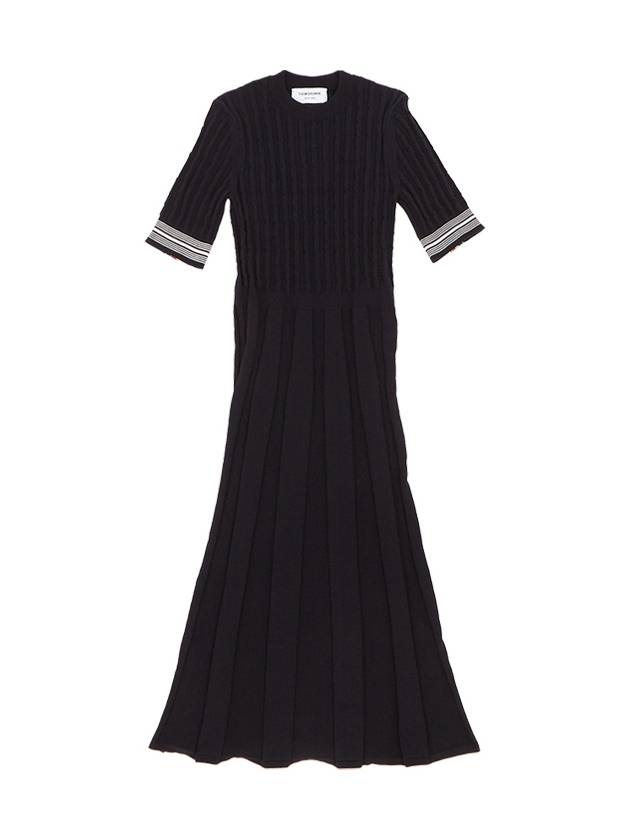 Cotton Pleated Cricket Striped Cable Midi Dress Navy - THOM BROWNE - BALAAN 2