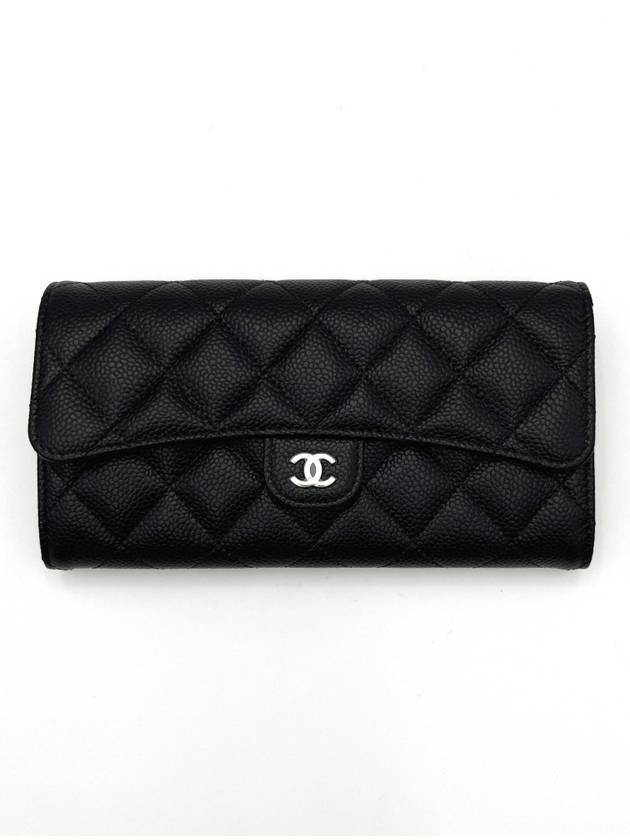 Silver Hardware Classic Caviar CC Logo Flap Long Wallet Black - CHANEL - BALAAN 7