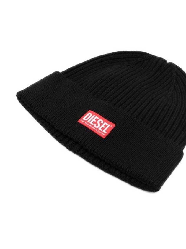 K Coder H Logo Patch Ribbed Beanie Black - DIESEL - BALAAN 3