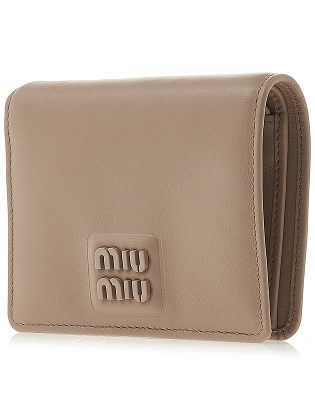 Logo Small Leather Half Wallet Beige - MIU MIU - BALAAN 3