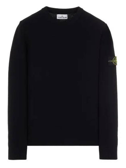 Men's Wappen Patch Crew Neck Wool Knit Top Black - STONE ISLAND - BALAAN 2