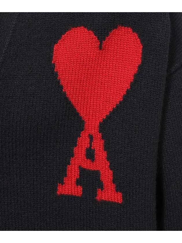 Heart Logo V Neck Wool Cardigan Black - AMI - BALAAN 8