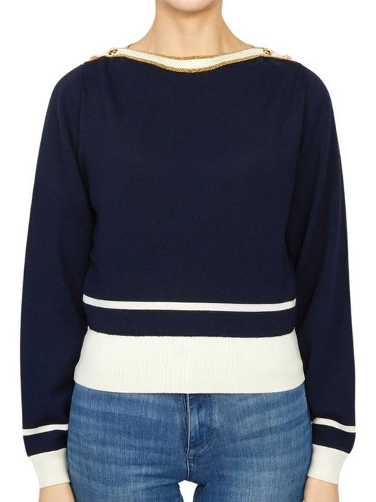 Boat Neck Knit Top Navy - GUCCI - BALAAN 2