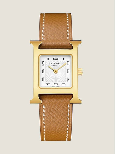 Heure H Watch Small Gold Epsom Strap & Yellow Gold Steel - HERMES - BALAAN 2