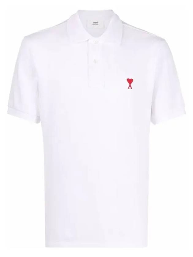 Small Heart Logo Polo Shirt White - AMI - BALAAN 2