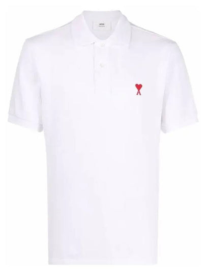 Small Heart Logo Polo Shirt White - AMI - BALAAN 2