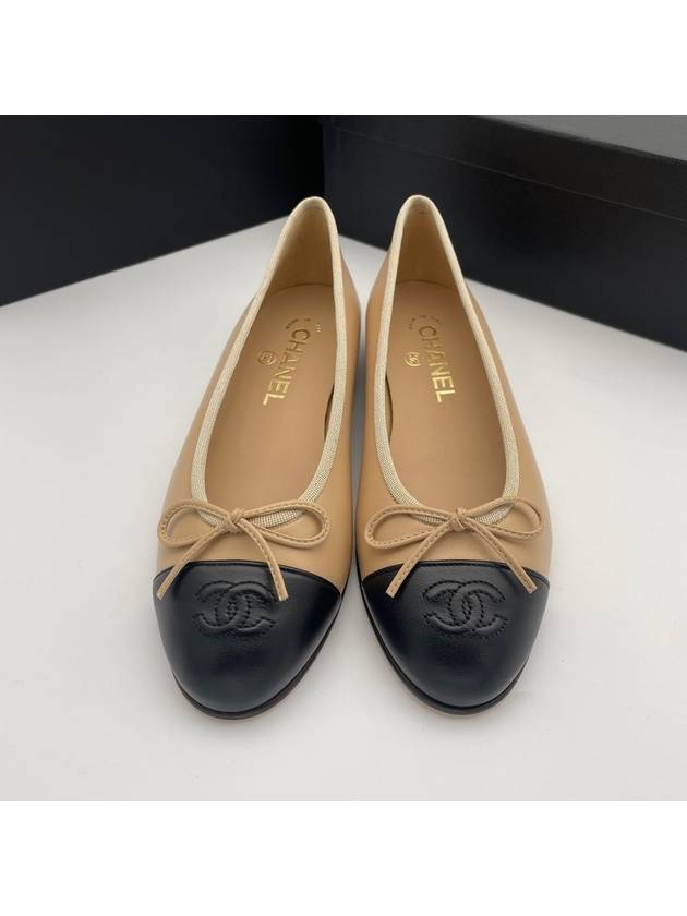 Ballerina flat lambskin shoes beige black size 37 - CHANEL - BALAAN 3