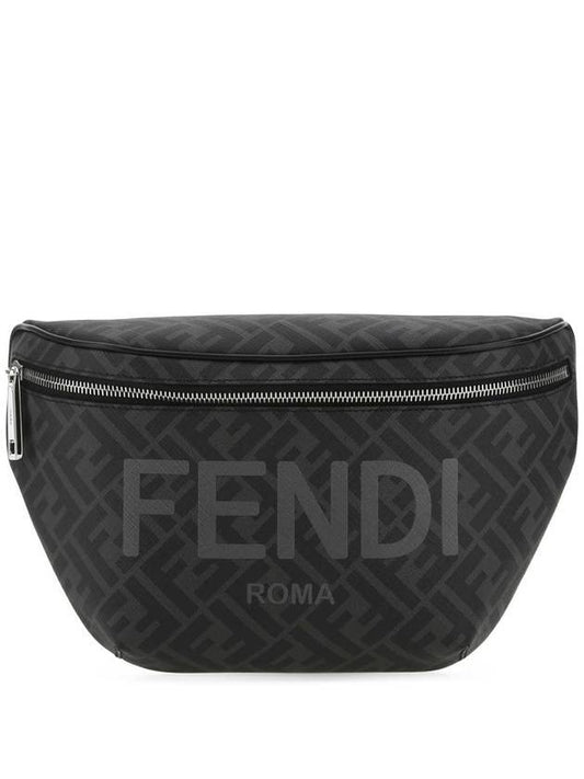 FF jacquard logo print fabric leather belt bag black gray - FENDI - BALAAN 1
