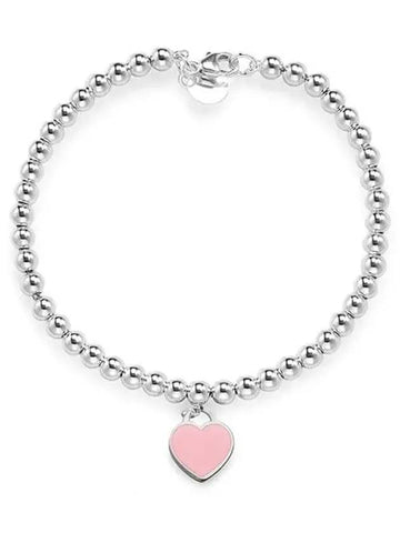 Return To Tiffany Pink Heart Bead M Diamond Bracelet Silver - TIFFANY & CO. - BALAAN 1