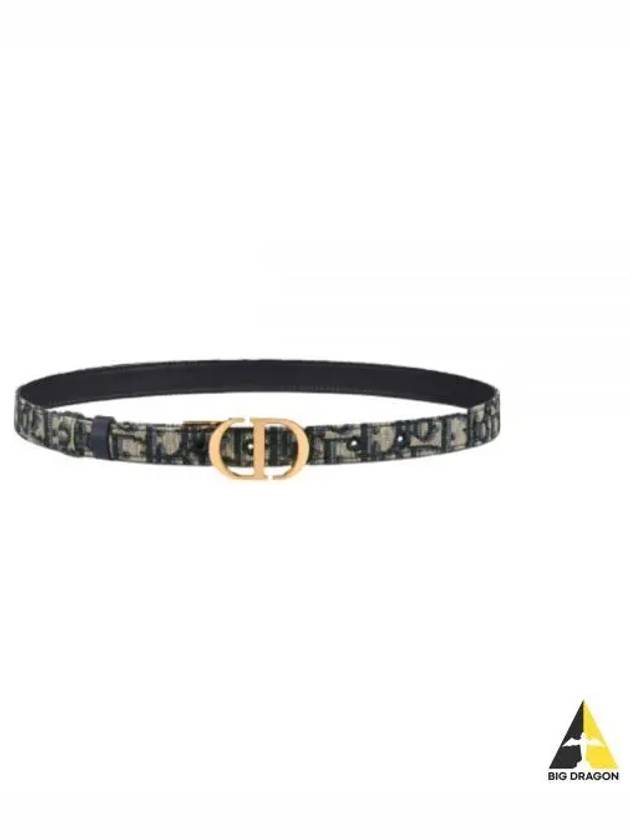 30 Montaigne Gold Hardware Jacquard Reversible Leather Belt Black Blue - DIOR - BALAAN.