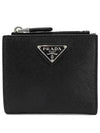 Triangle Logo Saffiano Half Wallet Black - PRADA - BALAAN 3