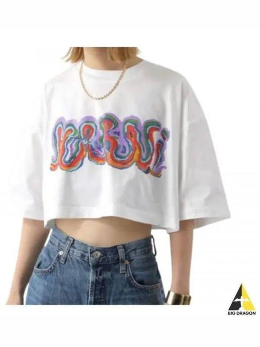 Graphic Logo Print Cropped Cotton Short Sleeve T-shirt White - MARNI - BALAAN 2