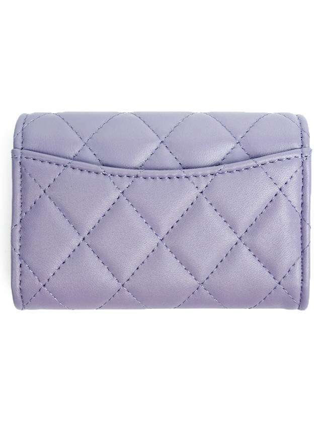 Classic card wallet snap in zipper lavender gold lamb full set - CHANEL - BALAAN 3