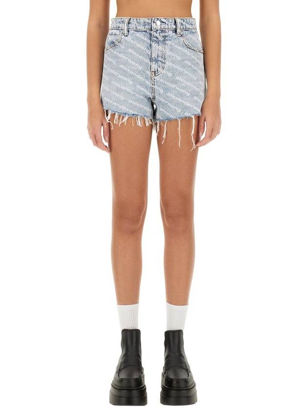 All-Over Logo Bite High Waist Denim Shorts Blue - ALEXANDER WANG - BALAAN 2