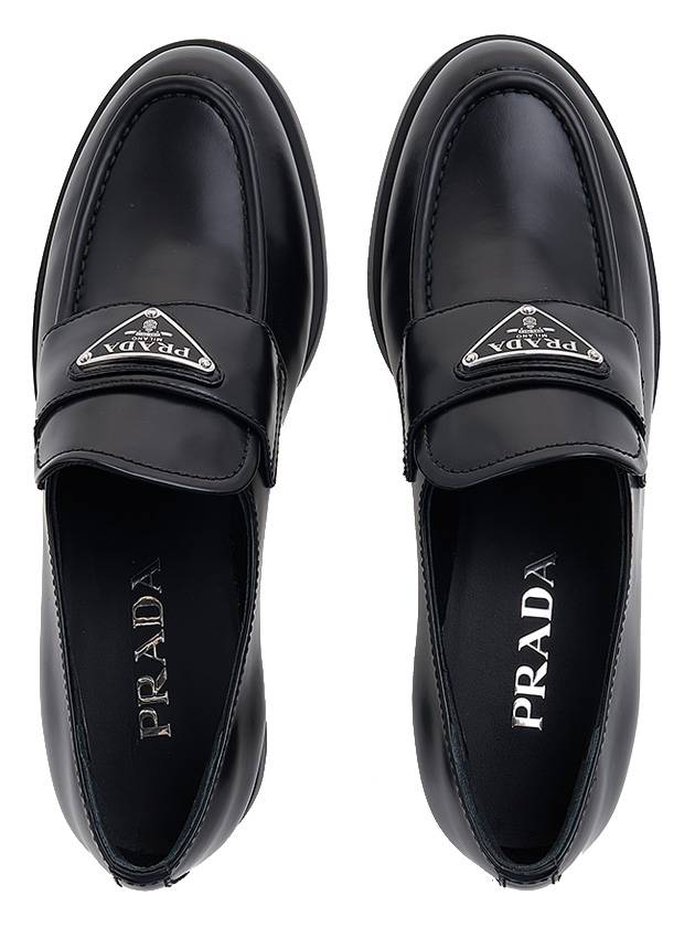 Triangle Logo Brush Leather Loafers Black - PRADA - BALAAN 7