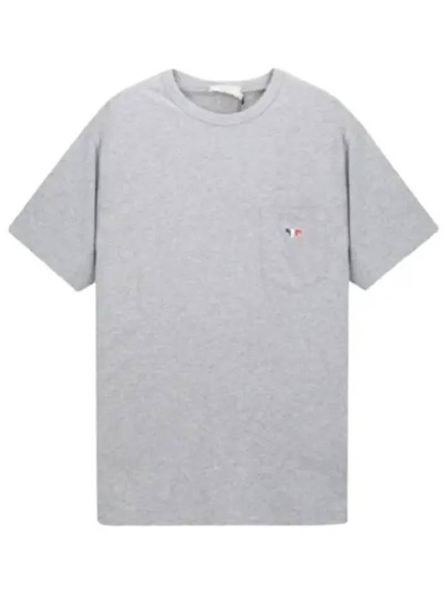 Tricolor Fox Patch Classic Pocket Short Sleeve T-Shirt Grey Melange - MAISON KITSUNE - BALAAN 2