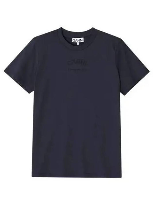 Relaxed O-Neck Short Sleeve T-Shirt Navy - GANNI - BALAAN 2