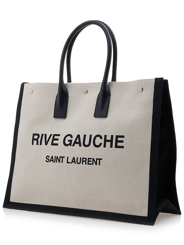 Rive Gauche Canvas Smooth Leather Large Tote Bag Black - SAINT LAURENT - BALAAN 3