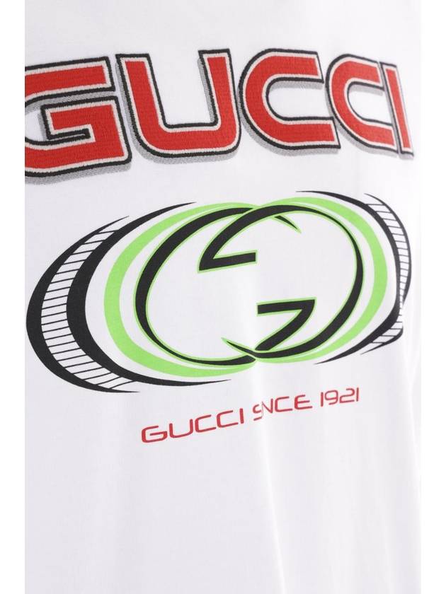 Printed Cotton Jersey Long Sleeve T Shirt White - GUCCI - BALAAN 5