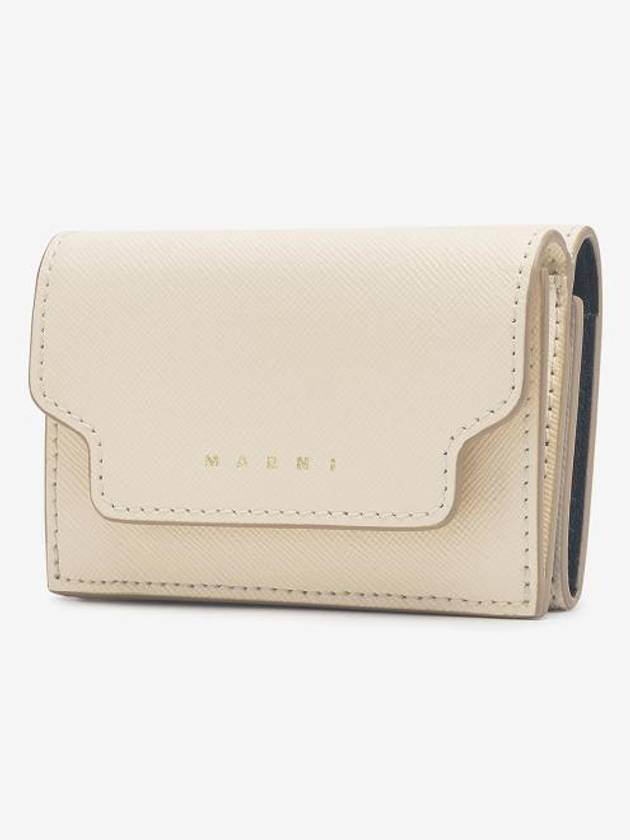 Saffiano Leather Trifold Half Wallet Talc - MARNI - BALAAN 3